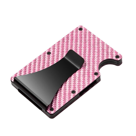 Multifunctional Anti-Theft Carbon Fiber Credit Card Holder & Metal Card Box - Pink Stripe
