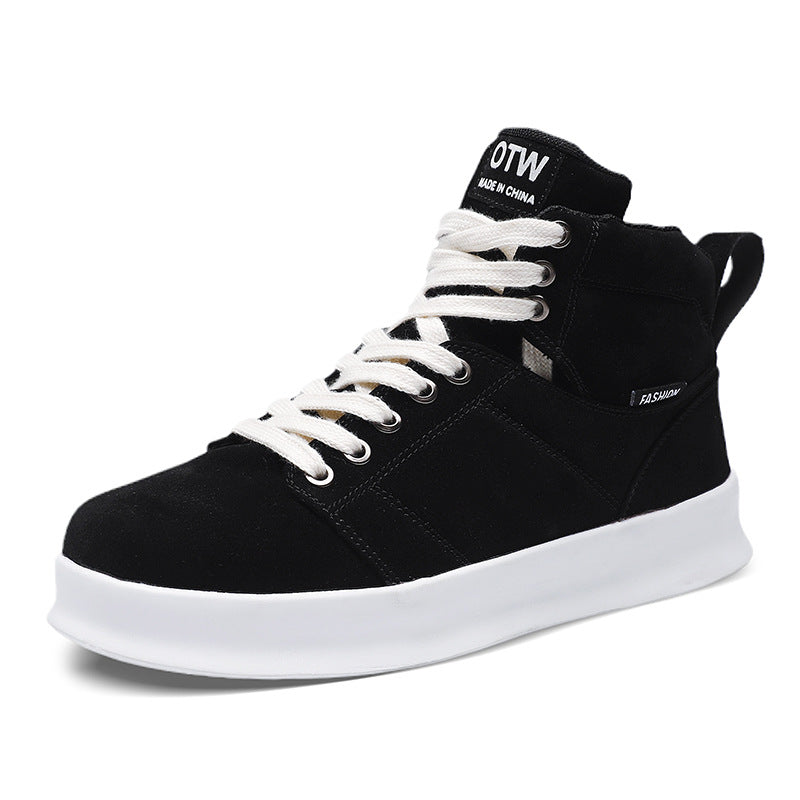 Men's High Top Suede Board Shoes - Comfortable Thick Sole Casual Sneakers