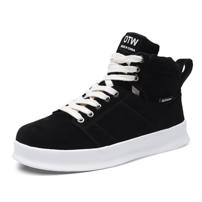 Men's High Top Suede Board Shoes - Comfortable Thick Sole Casual Sneakers