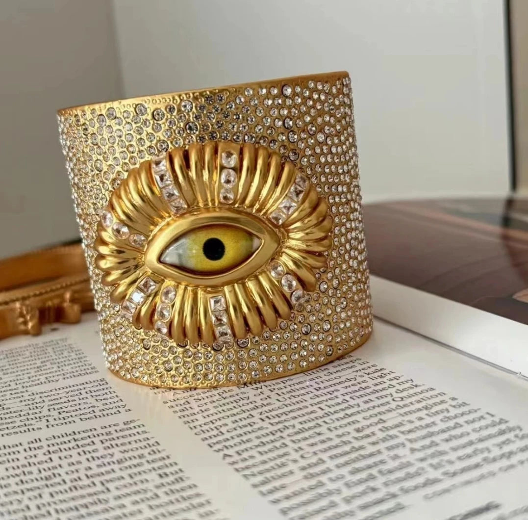 Luxury Rhinestone Inlaid Statement Eye Bracelet - Exaggerated Punk Cuff