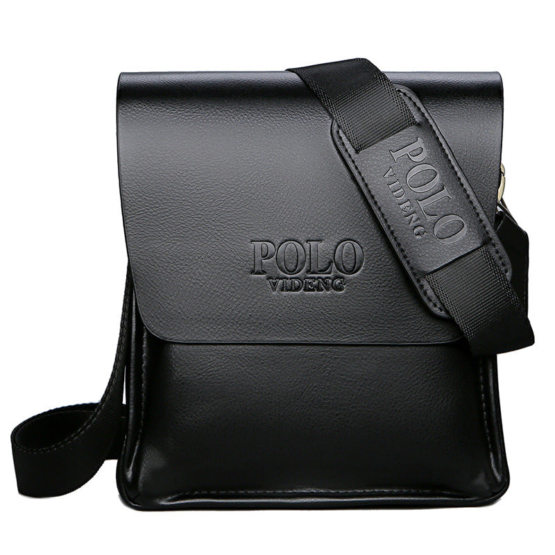 Men's Black Faux Leather Saddle Crossbody Shoulder Bag with Zipper