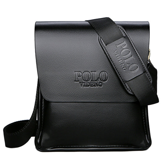 Men's Black Faux Leather Saddle Crossbody Shoulder Bag with Zipper