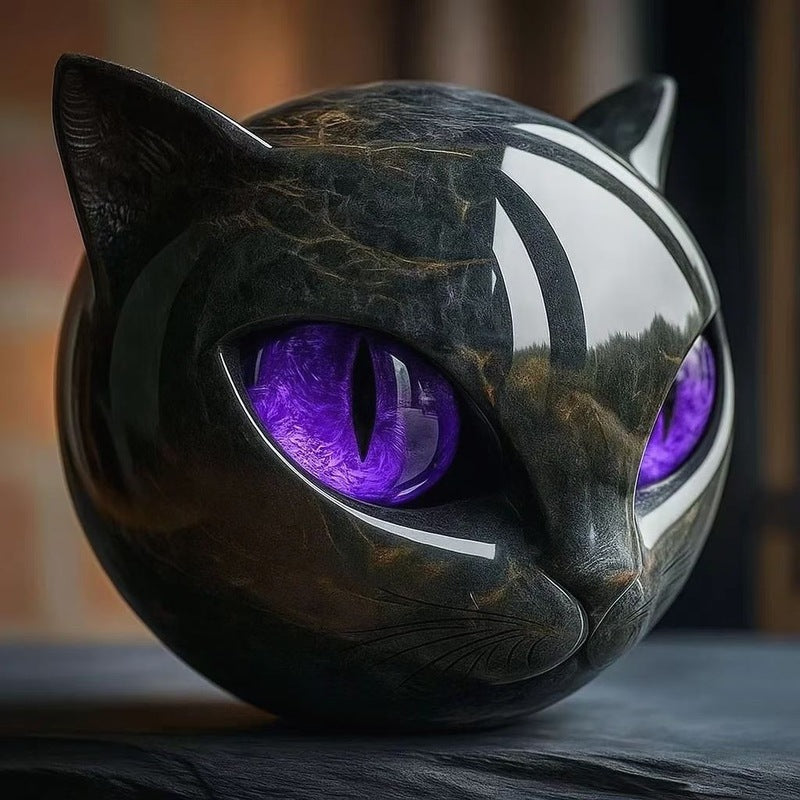 Mystic Black Cat Resin Statue – Artistic Marble Texture Head for Modern Home Decor