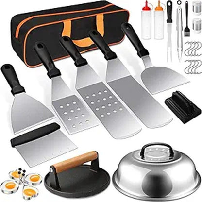Heavy-Duty Stainless Steel Griddle Tools Kit | 29-Piece Barbecue Set with Carrying Bag