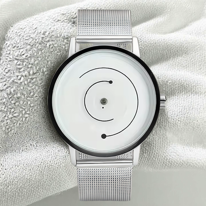 Trendy Pointerless Concept Watch with Stainless Steel Mesh Strap.