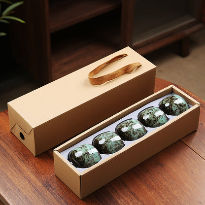 Jian Zhan Master Tea Cups with Egg-Shaped Design and Colorful Glaze