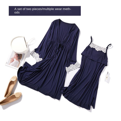 Women's Modest Modal Postpartum Robe and Nightgown Two-Piece Nursing Set