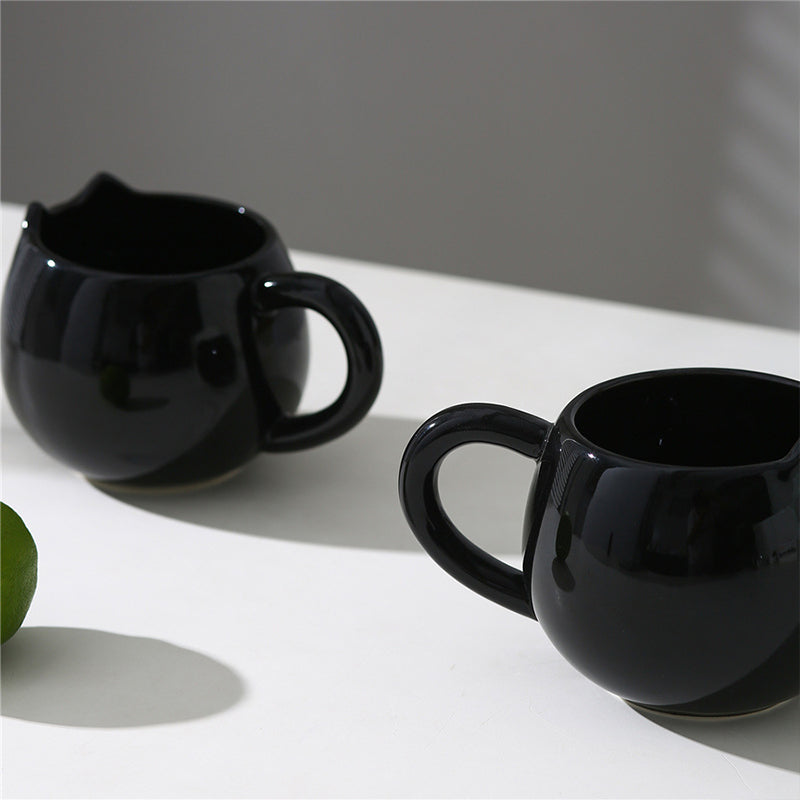 Adorable Hand-Painted Black Cat Ceramic Coffee Mug - Cute 3D Kitten Tea Cup for Cat Lovers