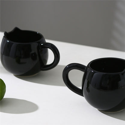 Adorable Hand-Painted Black Cat Ceramic Coffee Mug - Cute 3D Kitten Tea Cup for Cat Lovers
