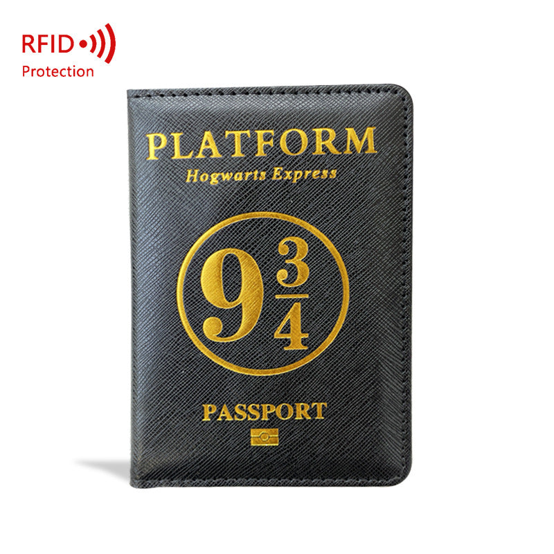 Hogwarts Magic School RFID Blocking Passport Cover - Cross Pattern PU Leather Travel Wallet