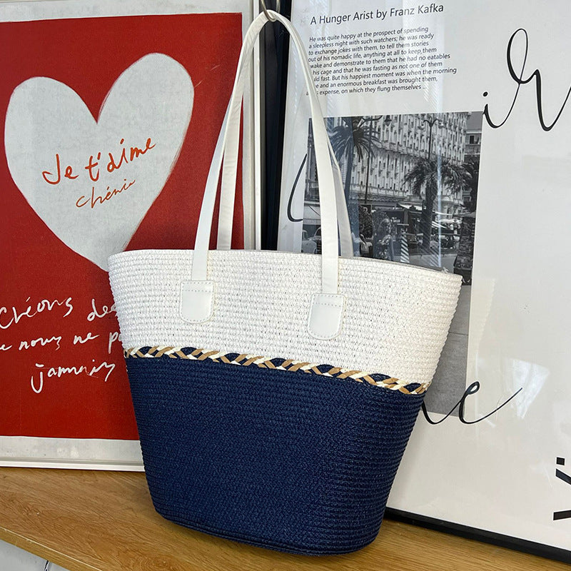 Women's Summer Straw Tote Bag & Wide-Brim Sun Hat Set