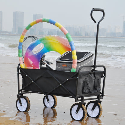 Folding Wagon Garden Shopping Beach Cart – Heavy Duty Black Utility Cart