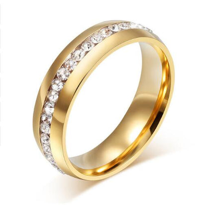 6mm Stainless Steel Eternity Ring / Crystal Paved Wedding Band for Women / Full Diamond Engagement Ring