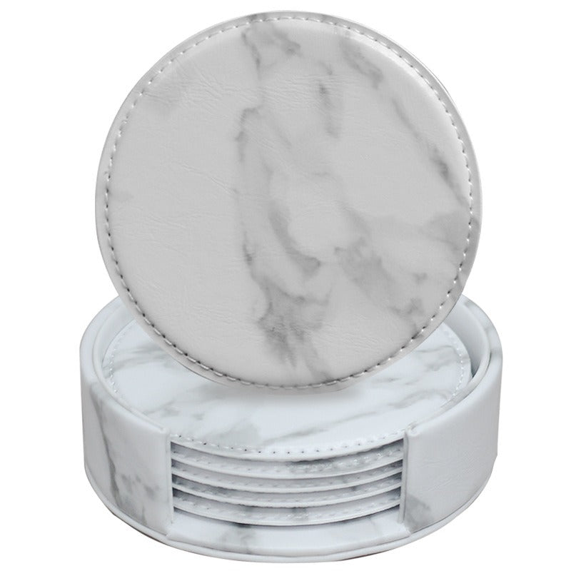 Elegant Round Marble Print Leather Coasters | Heat-Resistant Drink Mats for Home & Office
