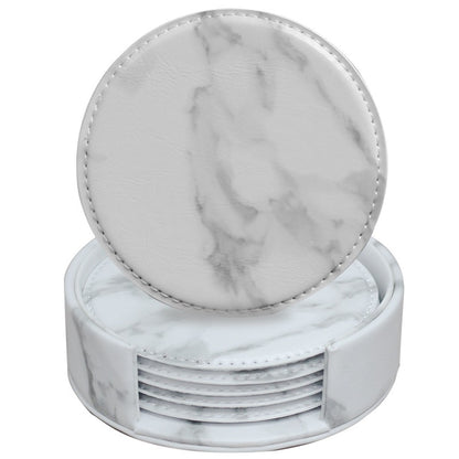 Elegant Round Marble Print Leather Coasters | Heat-Resistant Drink Mats for Home & Office