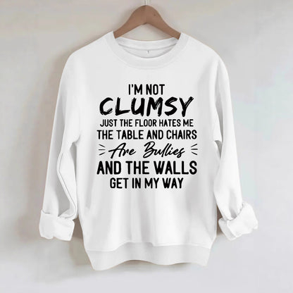 unny "I'm Not Clumsy" Letter Print Sweatshirt | Loose Fit Grey Crewneck Pullover