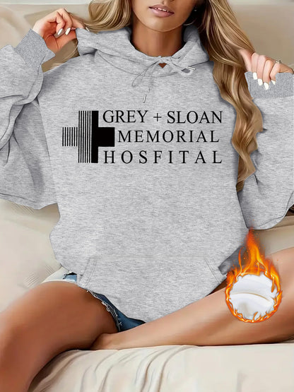 Thick Flannel Grey + Sloan Memorial Hospital Graphic Hoodie | Warm Casual Pullover