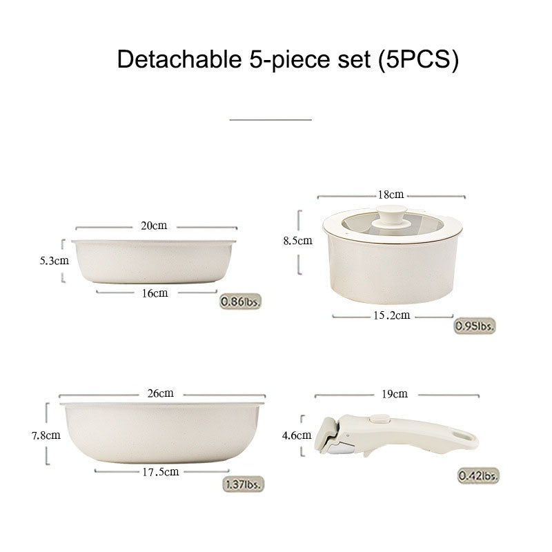 Smart Detachable Handle Cookware Set - Non-Stick Wheat Rice Stone Pan & Pot Set for Space-Saving Storage (Multifunctional)