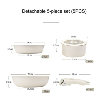 Smart Detachable Handle Cookware Set - Non-Stick Wheat Rice Stone Pan & Pot Set for Space-Saving Storage (Multifunctional)