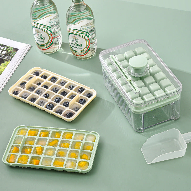 Press-Type Ice Cube Tray with Storage Bin and Lid