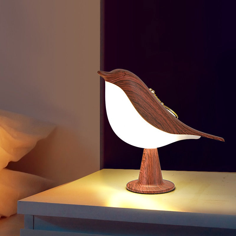 Creative Wooden Bird Table Lamp - 3-Color Dimmable Touch Night Light for Bedroom & Reading