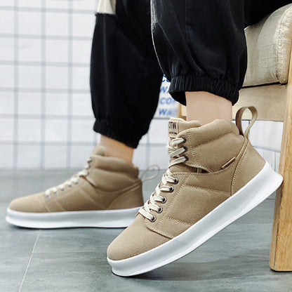 Men's High Top Suede Board Shoes - Comfortable Thick Sole Casual Sneakers
