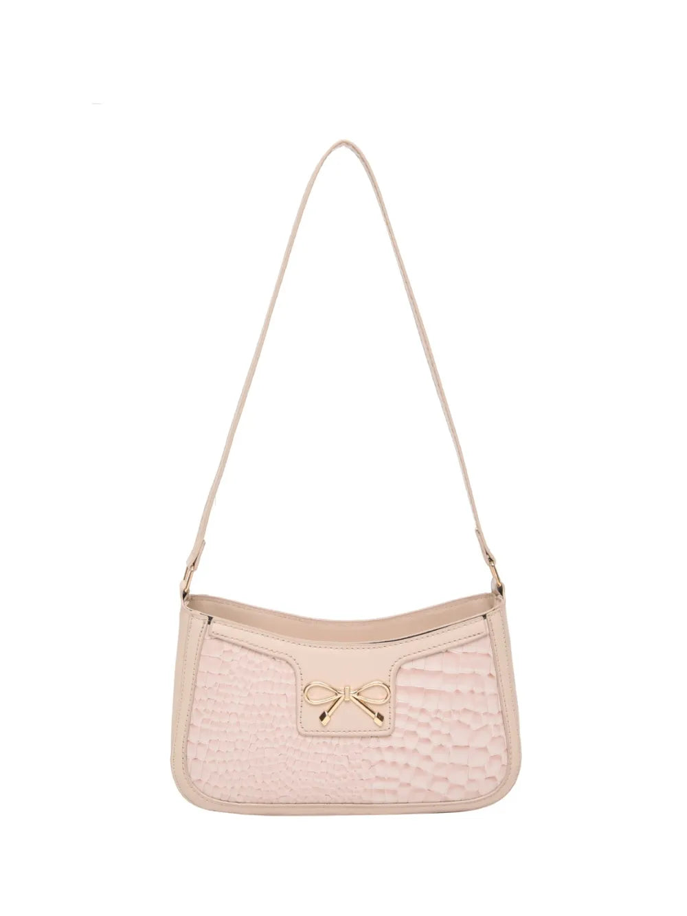 Elegant Crocodile Pattern PU Leather Shoulder Bag with Bow Detail