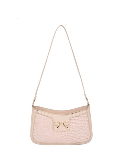 Elegant Crocodile Pattern PU Leather Shoulder Bag with Bow Detail