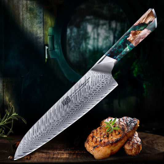Fengjin Damascus Pattern Western Chef's Knife with Resin Handle