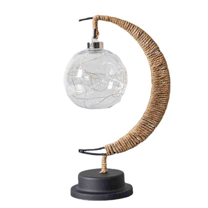 LED Star in Moon Night Light with Hemp Rope and Iron Art Base