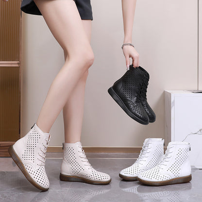 Women's Retro Hollowed Out Martin Boots – Soft Breathable Leather Flat Boots for All-Day Comfort