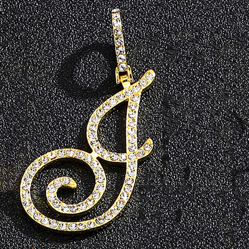Iced Out Initial Letter Pendant Cuban Chain Necklace