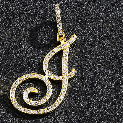 Iced Out Initial Letter Pendant Cuban Chain Necklace