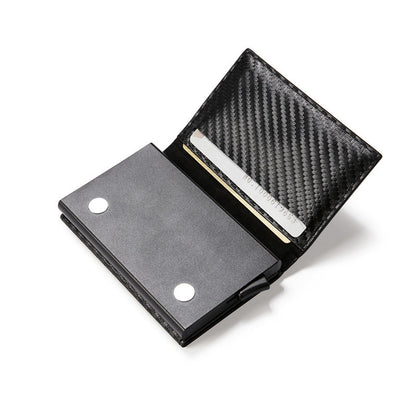 Men's Multi-Function Card Holder Wallet with Carbon Fiber Pattern & Magnetic Buckle (Airtag Tracker Slot)
