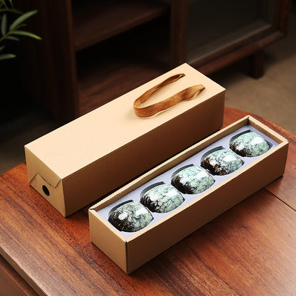 Jian Zhan Master Tea Cups with Egg-Shaped Design and Colorful Glaze