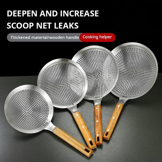 Large Stainless Steel Spider Strainer Skimmer with Wooden Handle for Frying and Cooking