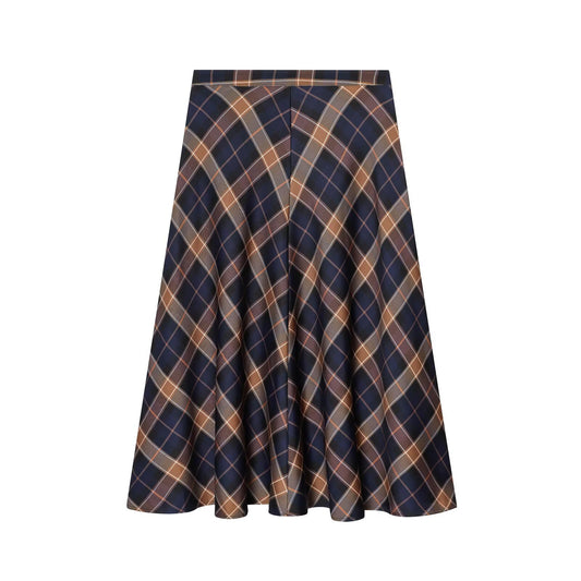 Classic Plaid Patterned A-Line Skirt - Elegant High-Waist Commuter Style Midi Skirt