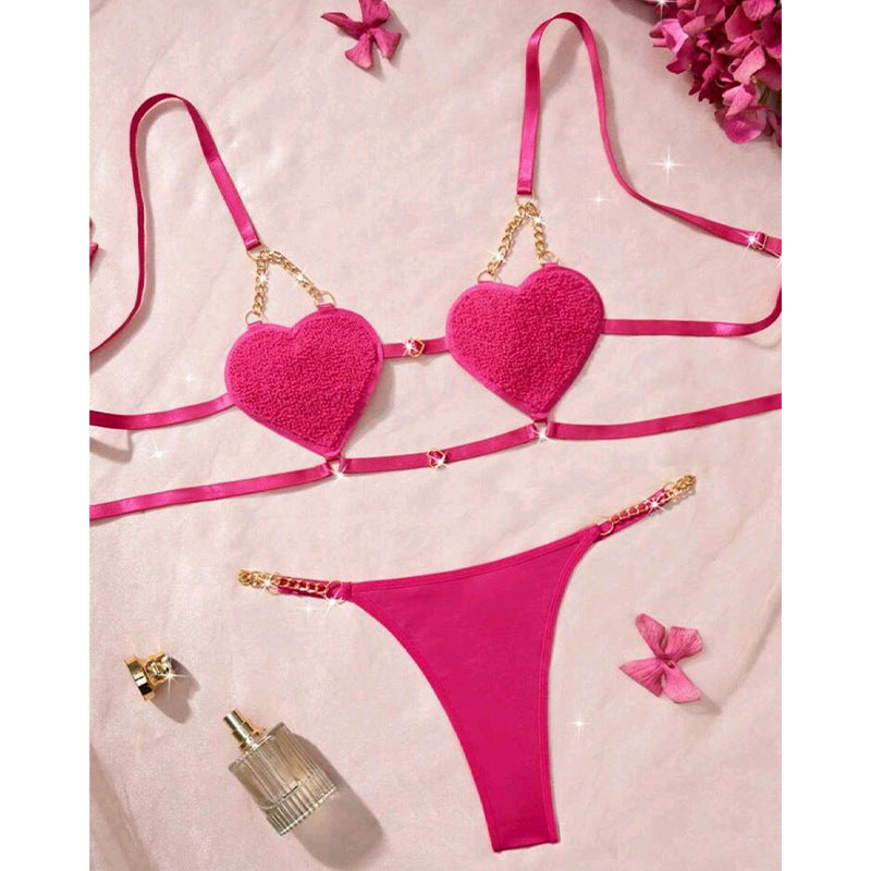Romantic French Style Heart-shaped Strap Temptation Lingerie Set