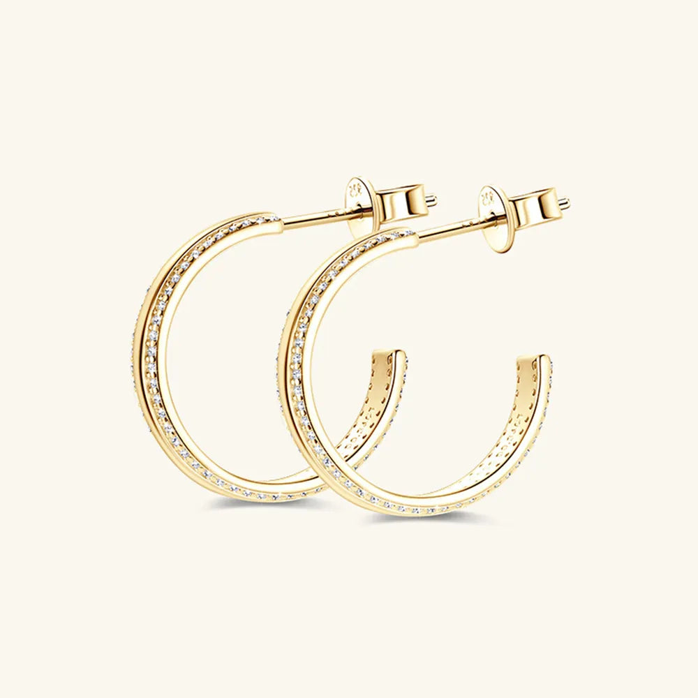 Dainty Moissanite Pave 925 Silver C-Hoop Earrings