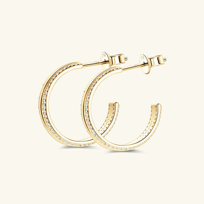 Dainty Moissanite Pave 925 Silver C-Hoop Earrings