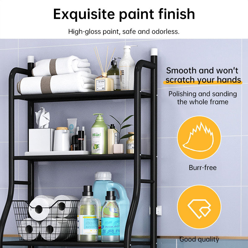 Modern Metal Bathroom Shelf - Multifunctional Overhead Toilet Storage with Hooks