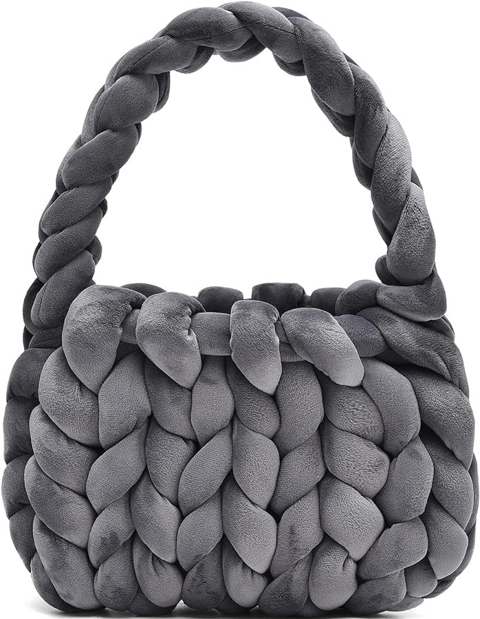 Chunky Hand-Knitted Velvet Yarn Shoulder Bag - Pink
