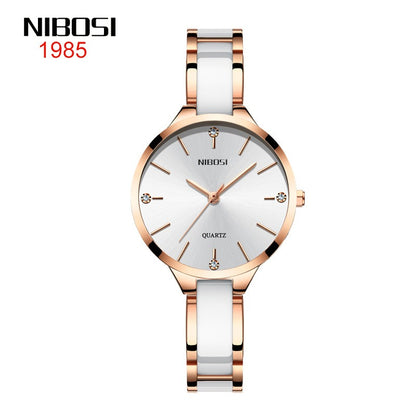 NIBOSI 2330 Luxury Ceramic Bracelet Watch for Ladies - Creative Quartz Watch for Women