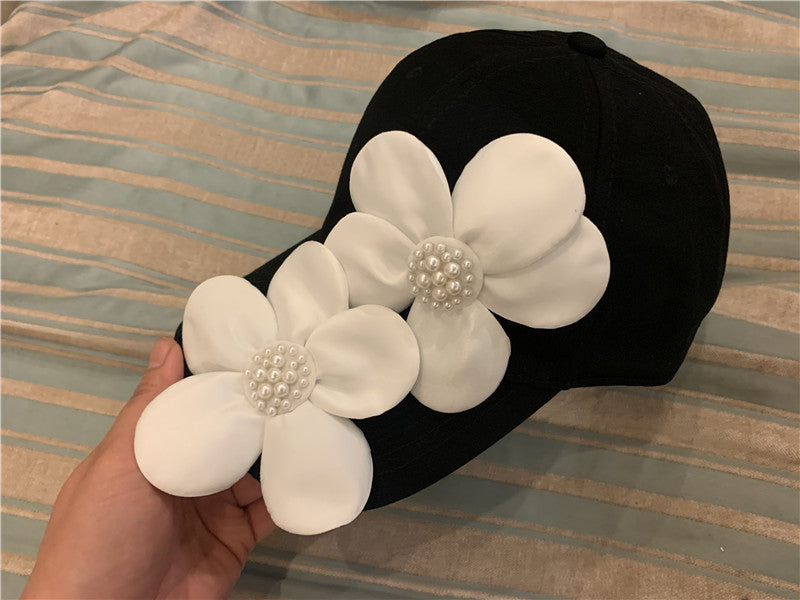Luxury 3D Pearl Flower Baseball Cap - Elegant Korean Designer Sun Hat for Women
