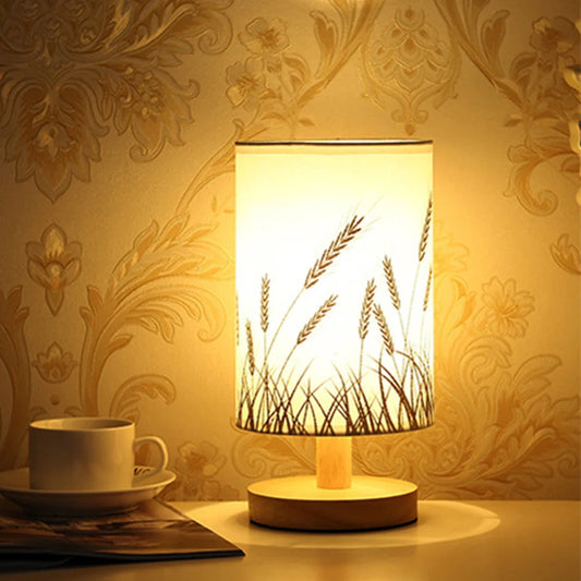 Nordic Wooden LED Table Lamp – Elegant Linen Night Light with USB Power for Bedroom & Office