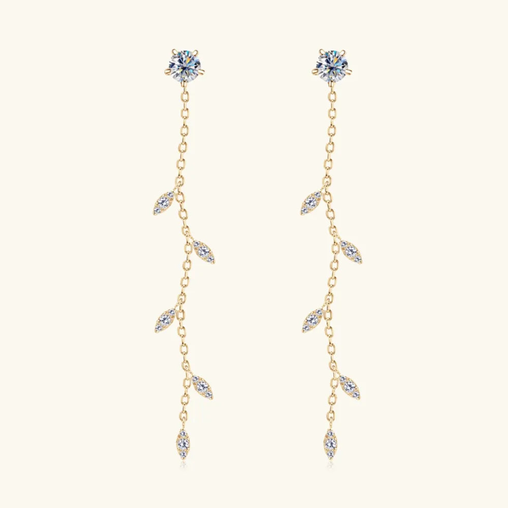 Elegant Moissanite Cascade Leaf Drop Earrings