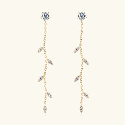Elegant Moissanite Cascade Leaf Drop Earrings