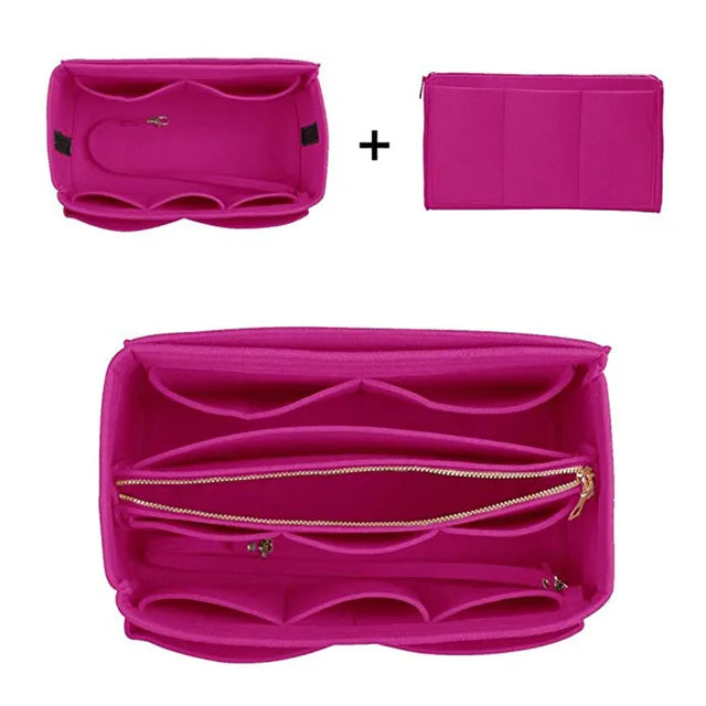 Multi-Pocket Women's Makeup Bag – Felt Purse Organizer Insert for Handbags
