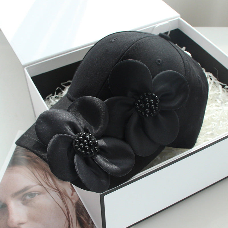 Luxury 3D Pearl Flower Baseball Cap - Elegant Korean Designer Sun Hat for Women