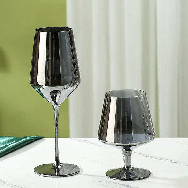 Luxury Electroplated Smoky Gray Crystal Glass | Modern Black Brandy & Whiskey Goblet